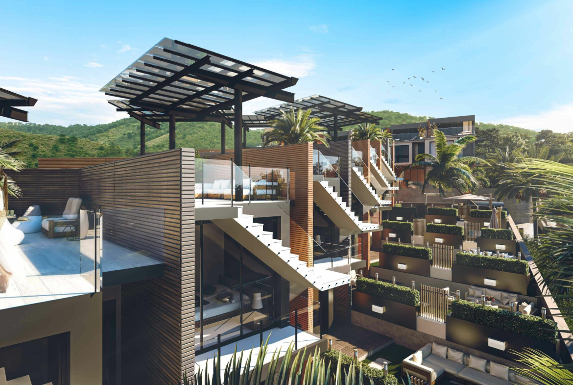 iVillas Makhinjauri - widok boczny na osiedle z panoramą gór