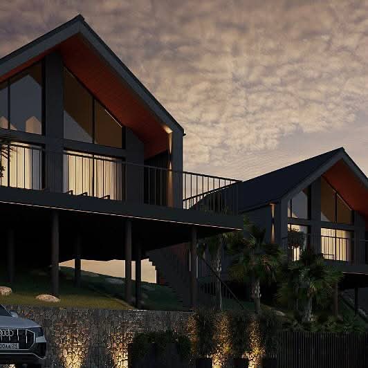 Dachi Chaisubani - nowoczesne domy barn-house w górskim krajobrazie nad Batumi