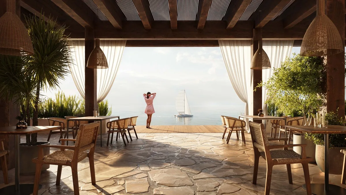 Buknari Resort beach club - taras z widokiem na Morze Czarne