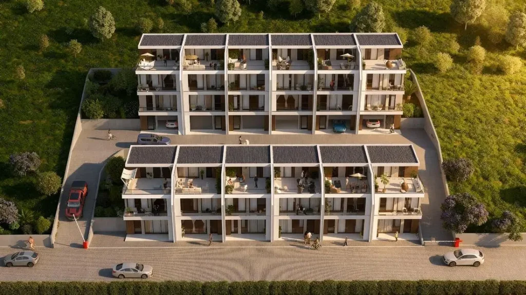 RA VILLAS Salibauri — wizualizacja willi premium z lotu ptaka, widok na Batumi i Morze Czarne