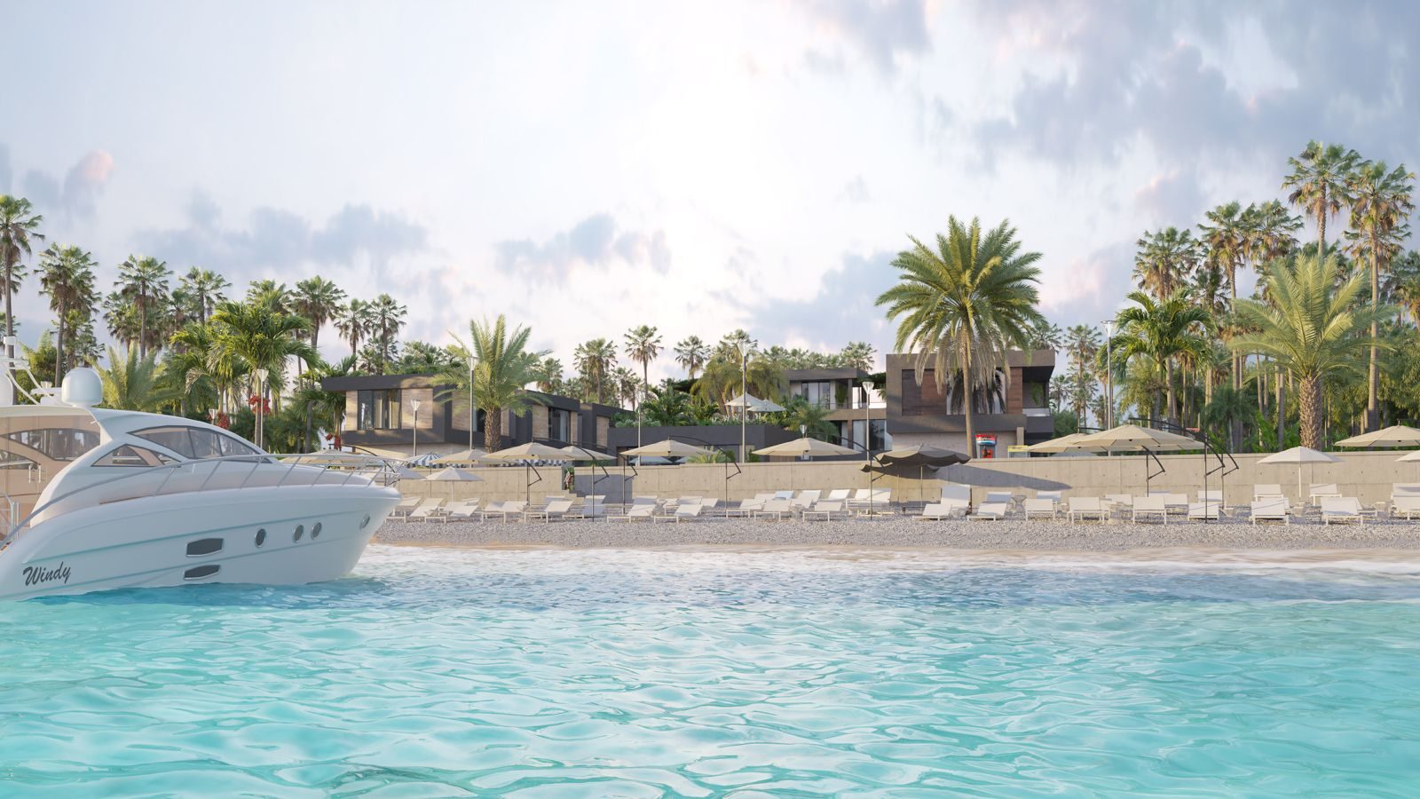 Kobuleti Village widok od strony morza z jachtem